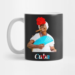 Cuban Woman With Cigar And Blue Fan Mug